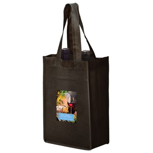 Custom Logo Wine Tote Bag - 2 Bottle Non-Woven Tote w/Full Color (7"x3"x11") - Color Evolution - VINE2-CE